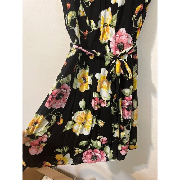 Apt. 9 XL Black Sleeveless Dress Bright Floral Pattern Fit and Flare Lined Belte - Picture 5 of 10